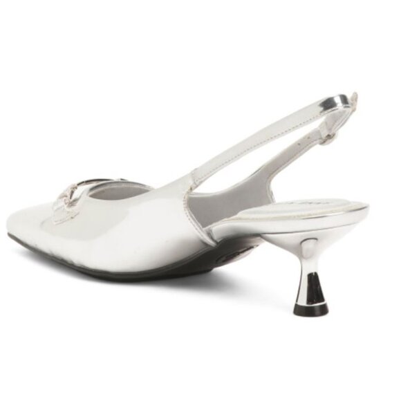NWT ANNE KLEIN Silver Metallic Finish Tilan Slingback Kitten Heels - Picture 3 of 11